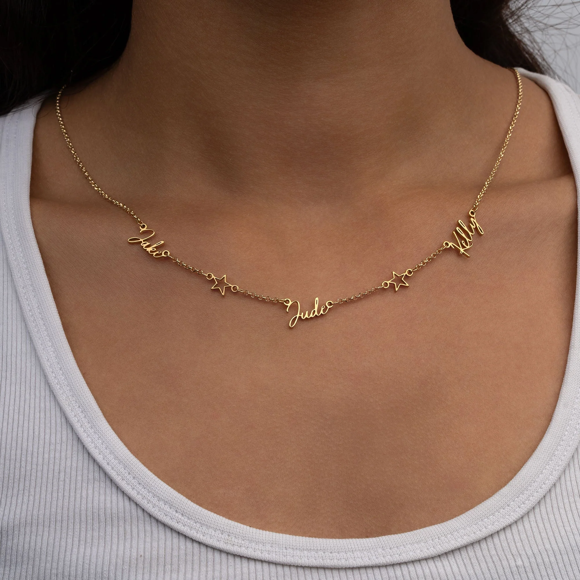 Triple Name Necklace with Two Stars - Image 6
