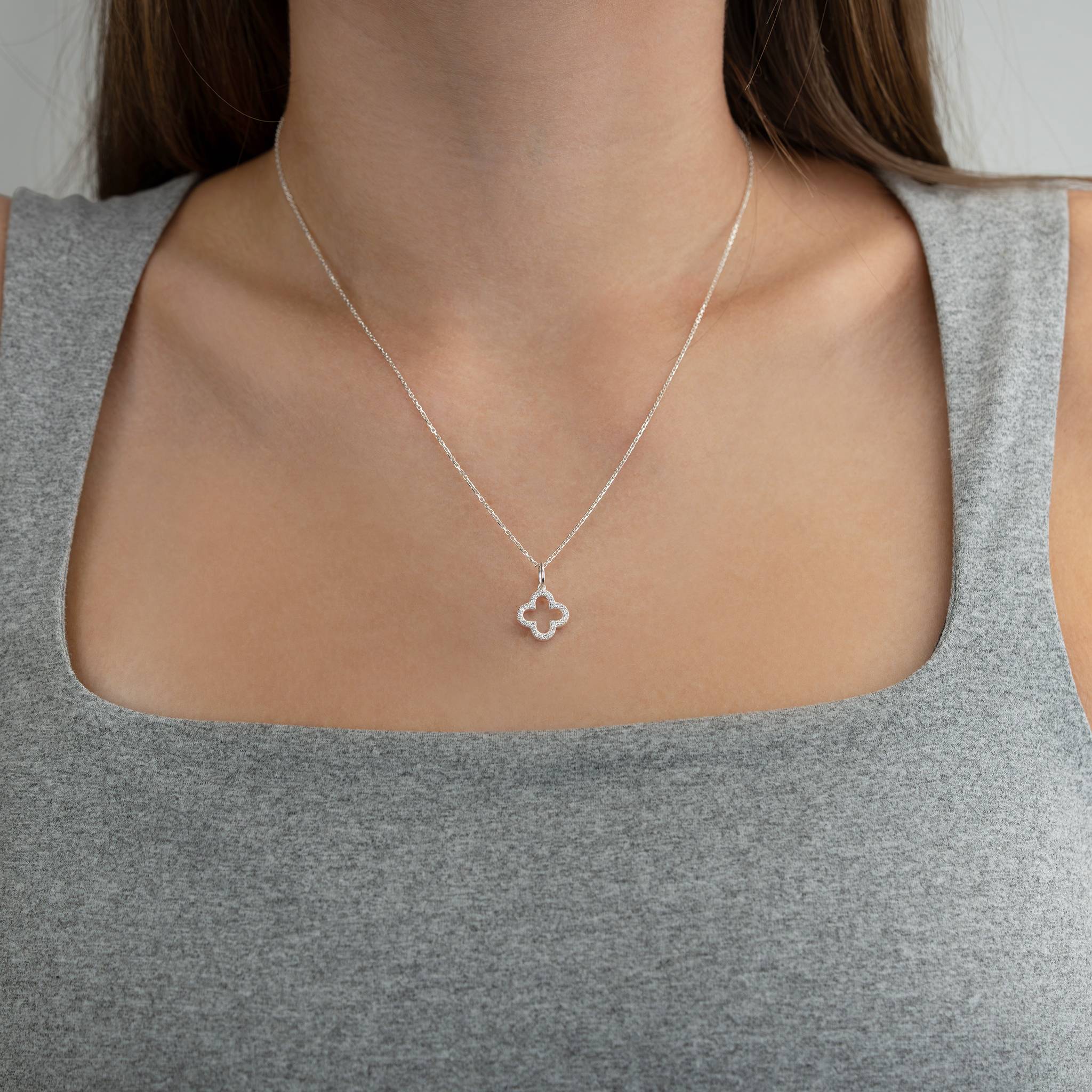 Zirconia Open Clover Necklace - Image 2